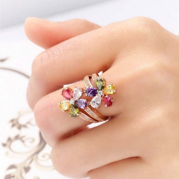 Gold Multi Color Rose Gold Zirconia Ring - Picture 4 of 4